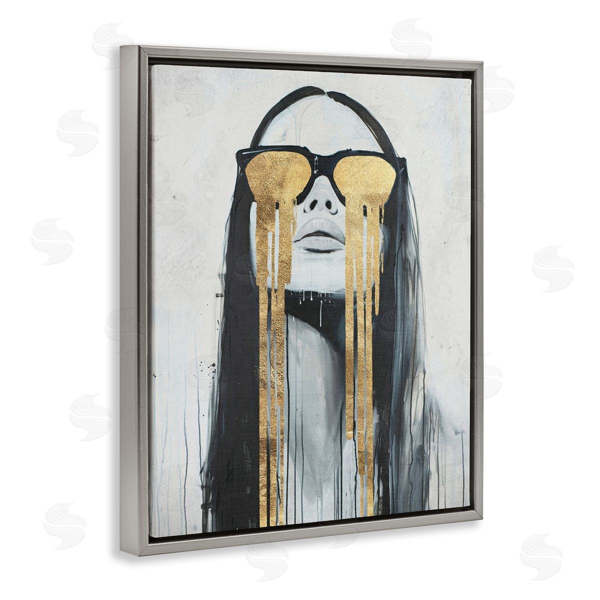Golden Tears Glam Girl Grey Floating Frame Canvas Wall Art, Home Decor by Svetlana Aleynikova