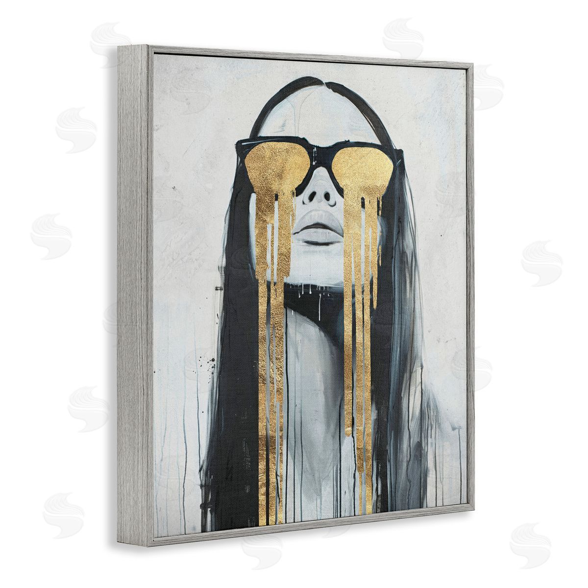 Golden Tears Glam Girl Grey Frame Print Wall Art, Home Decor by Svetlana Aleynikova