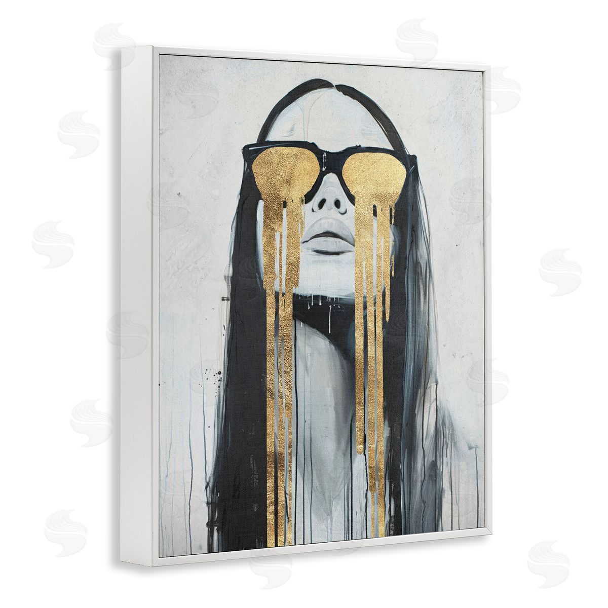 Golden Tears Glam Girl White Frame Print Wall Art, Home Decor by Svetlana Aleynikova