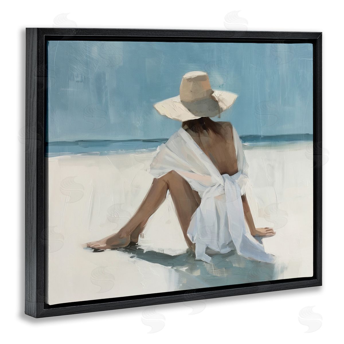 Ocean Dream Woman Black Floating Frame Canvas Wall Art, Home Decor by Svetlana Aleynikova
