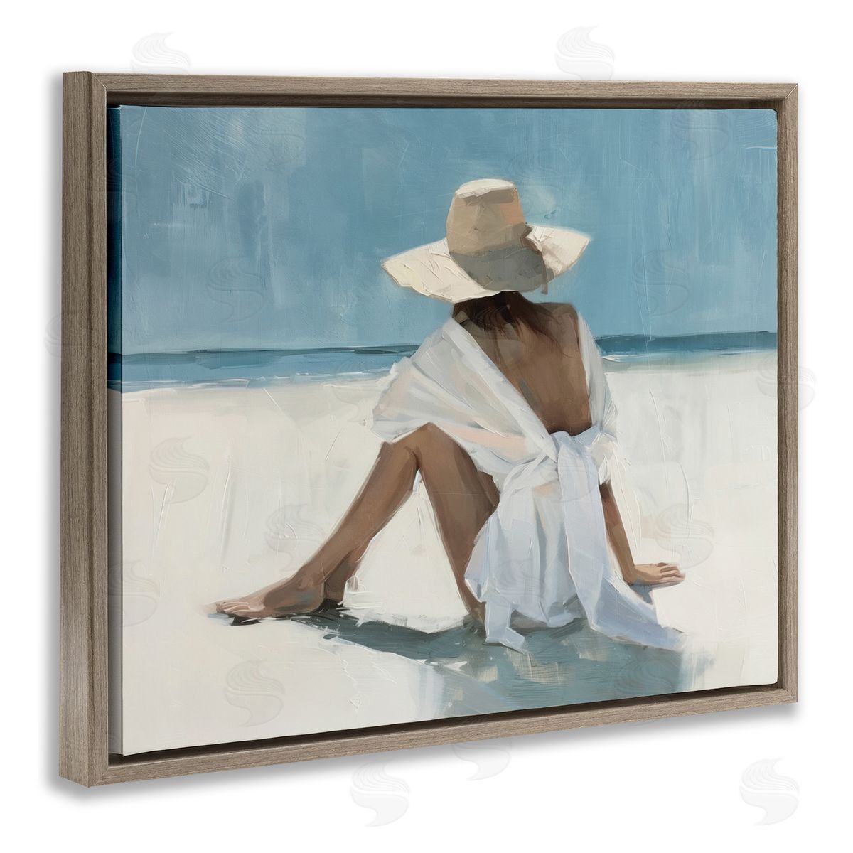 Ocean Dream Woman Brown Floating Frame Canvas Wall Art, Home Decor by Svetlana Aleynikova