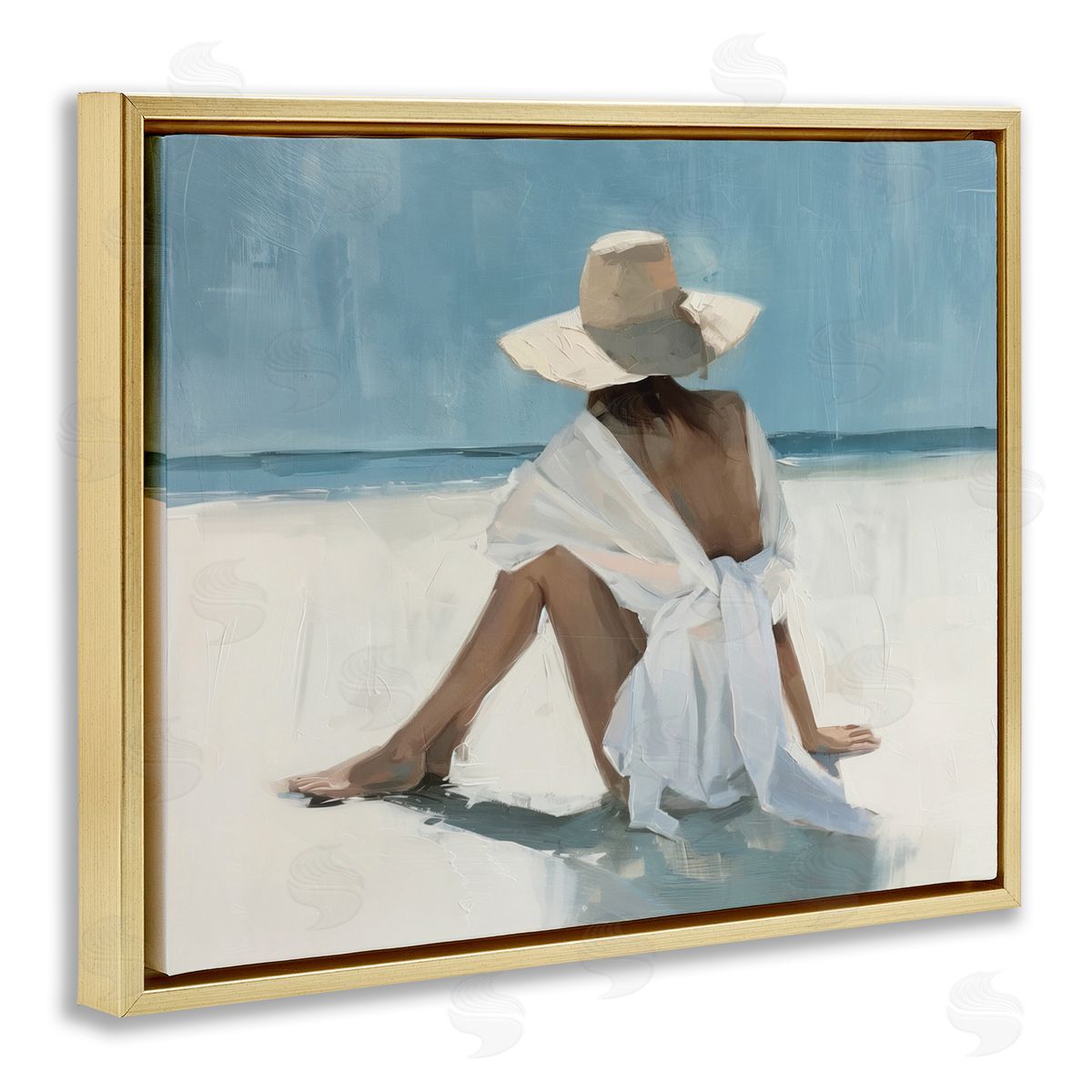 Ocean Dream Woman Gold Floating Frame Canvas Wall Art, Home Decor by Svetlana Aleynikova