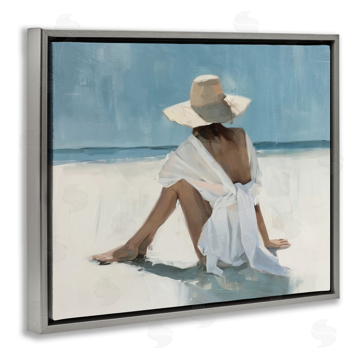 Ocean Dream Woman Grey Floating Frame Canvas Wall Art, Home Decor by Svetlana Aleynikova