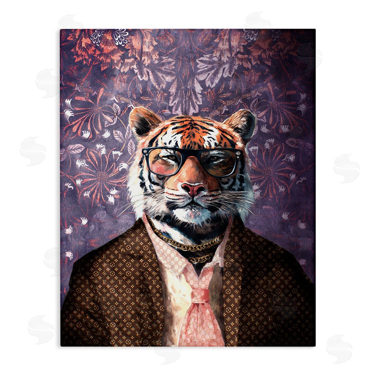 Tiger in Style on Florals Canvas Wall Art, Home Decor by Svetlana Aleynikova