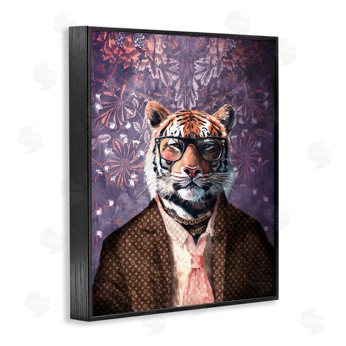 Tiger in Style on Florals Black Frame Print Wall Art, Home Decor by Svetlana Aleynikova