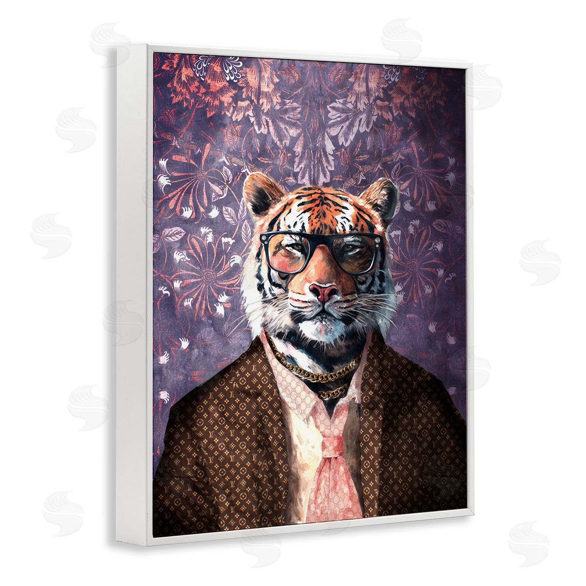 Tiger in Style on Florals White Frame Print Wall Art, Home Decor by Svetlana Aleynikova