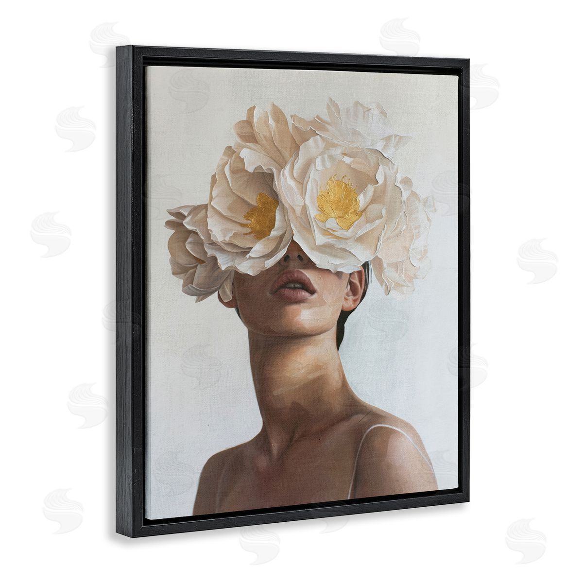Yellow Flower Lady Black Floating Frame Canvas Wall Art, Home Decor by Svetlana Aleynikova