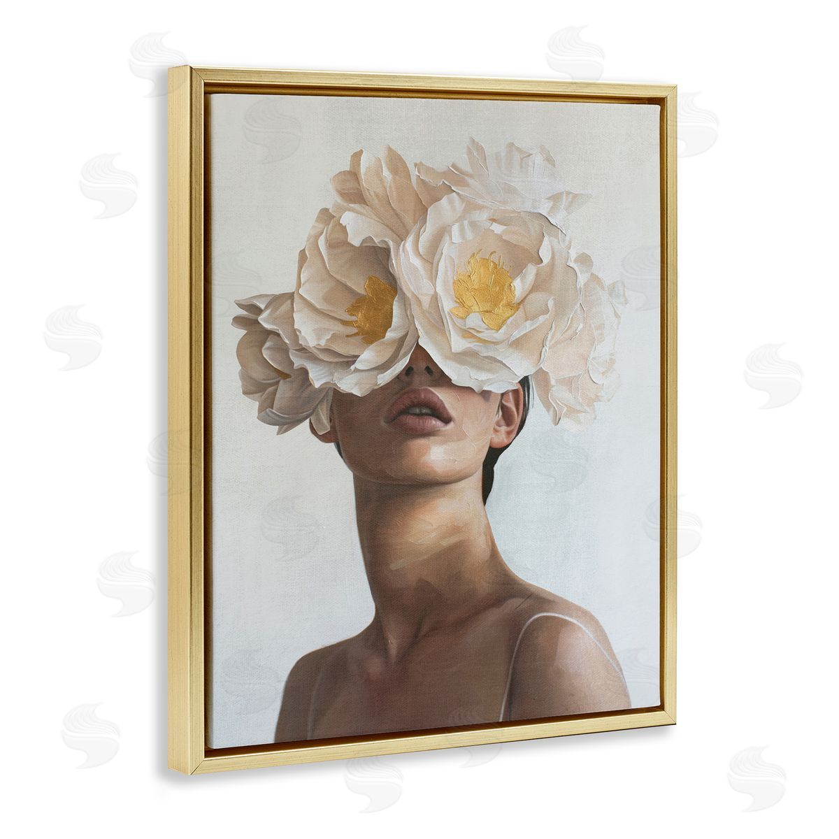 Yellow Flower Lady Gold Floating Frame Canvas Wall Art, Home Decor by Svetlana Aleynikova