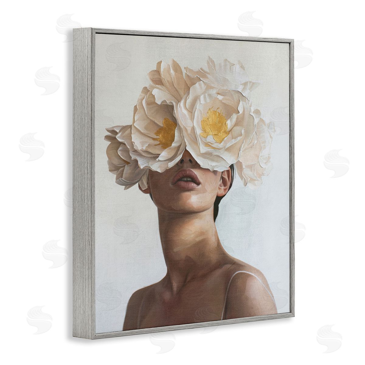 Yellow Flower Lady Grey Frame Print Wall Art, Home Decor by Svetlana Aleynikova