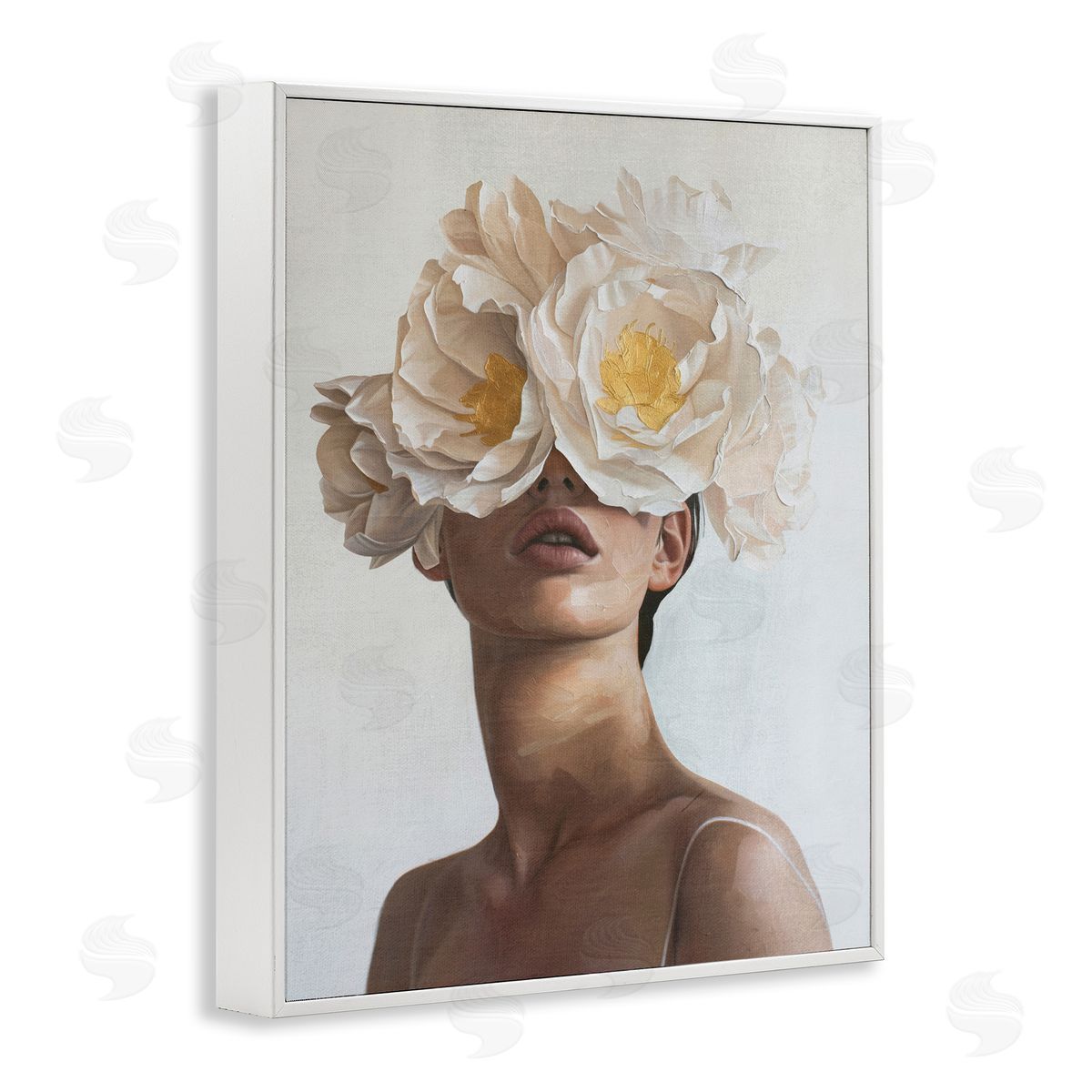 Yellow Flower Lady White Frame Print Wall Art, Home Decor by Svetlana Aleynikova