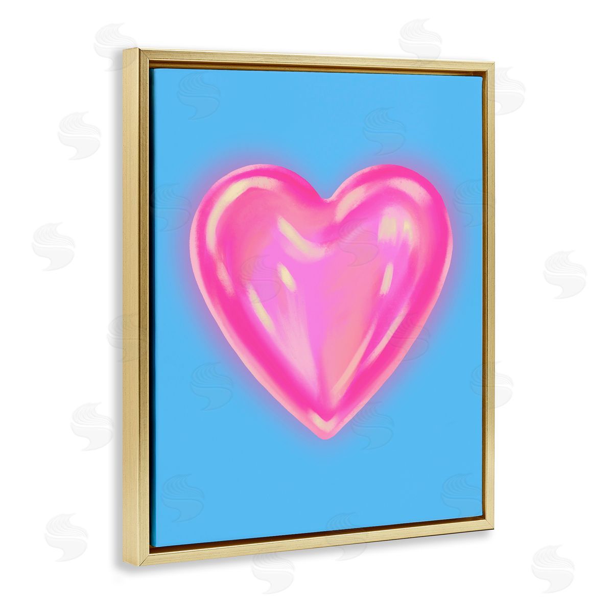 Watercolor Sculptural Heart Gold Floating Frame Canvas Wall Art, Home Decor by House of Lulu