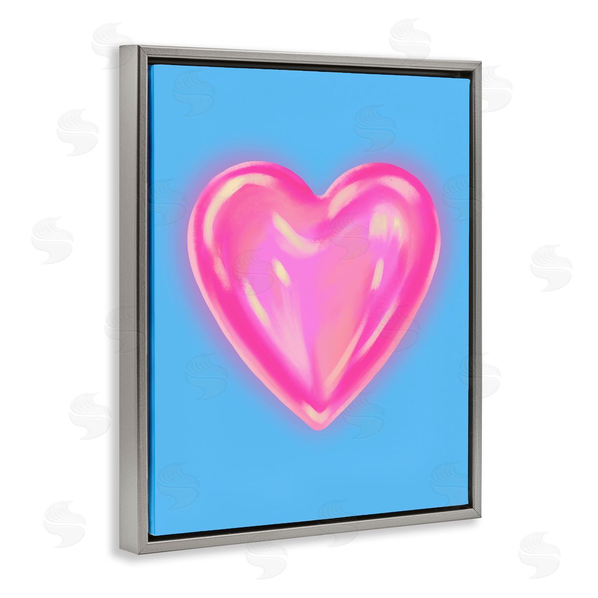 Watercolor Sculptural Heart Grey Floating Frame Canvas Wall Art, Home Decor by House of Lulu