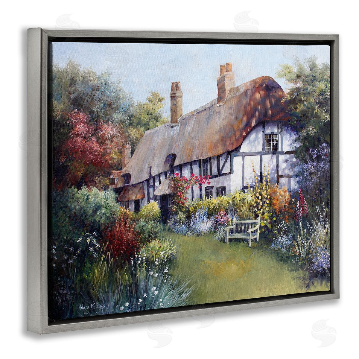 Budding Cottage Garden Grey Floating Frame Canvas Wall Art, Home Decor by Hilary Mayes