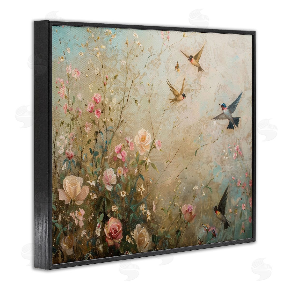 Spring Meadow Birds Black Frame Print Wall Art, Home Decor by Arlington Prints