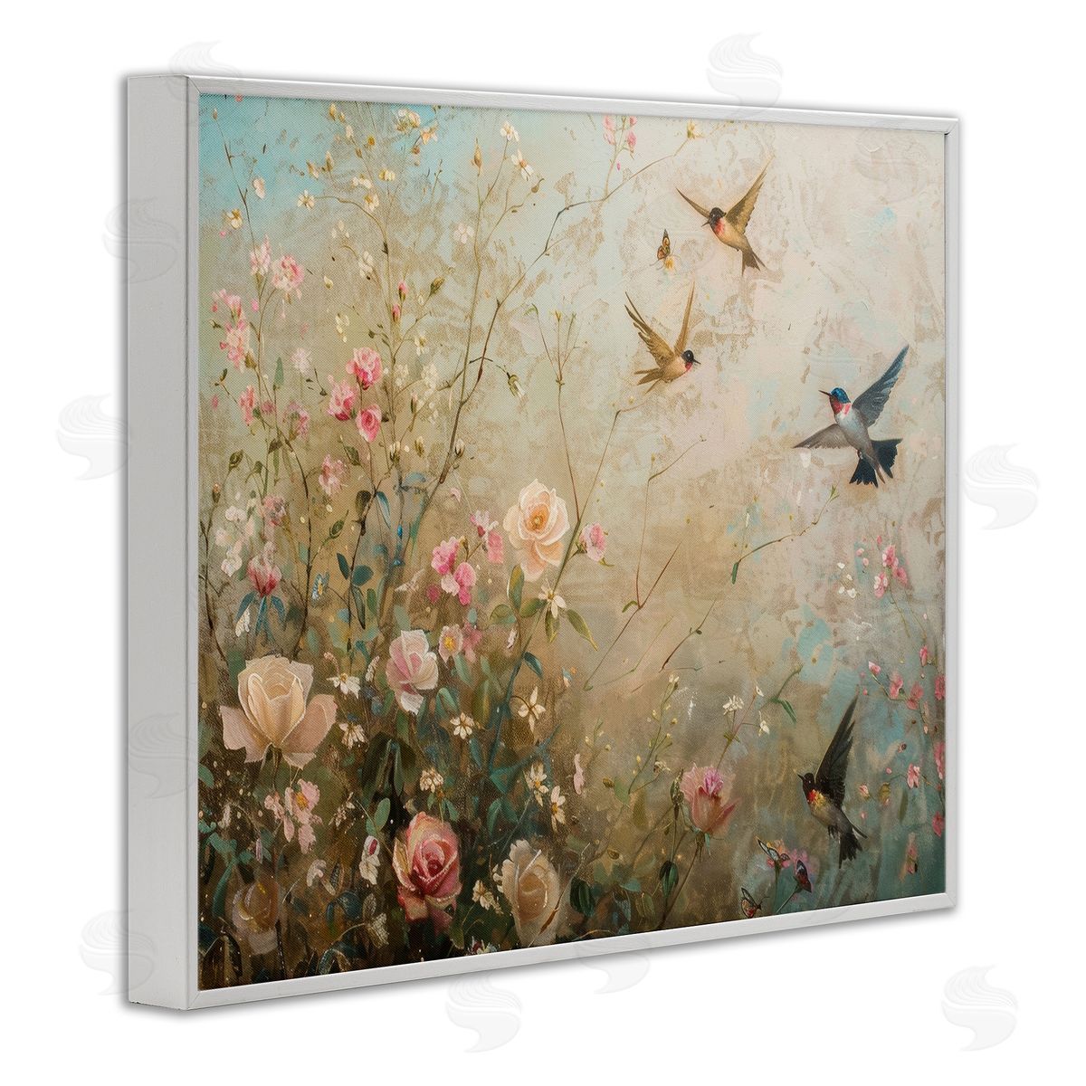 Spring Meadow Birds White Frame Print Wall Art, Home Decor by Arlington Prints