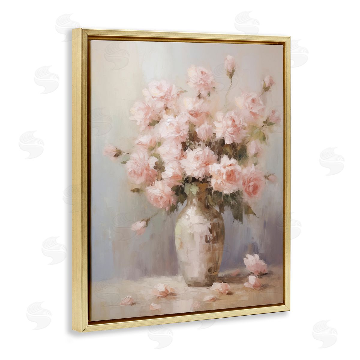 Dainty Pink Rose Vase Gold Floating Frame Canvas Wall Art, Home Decor by Arlington Prints