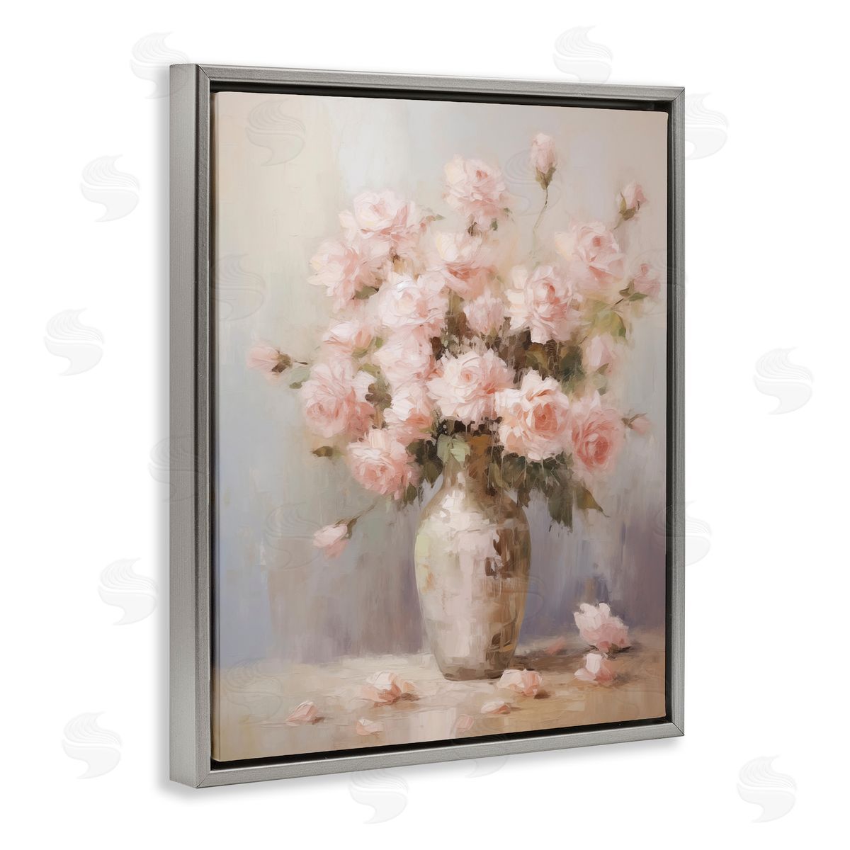 Dainty Pink Rose Vase Grey Floating Frame Canvas Wall Art, Home Decor by Arlington Prints
