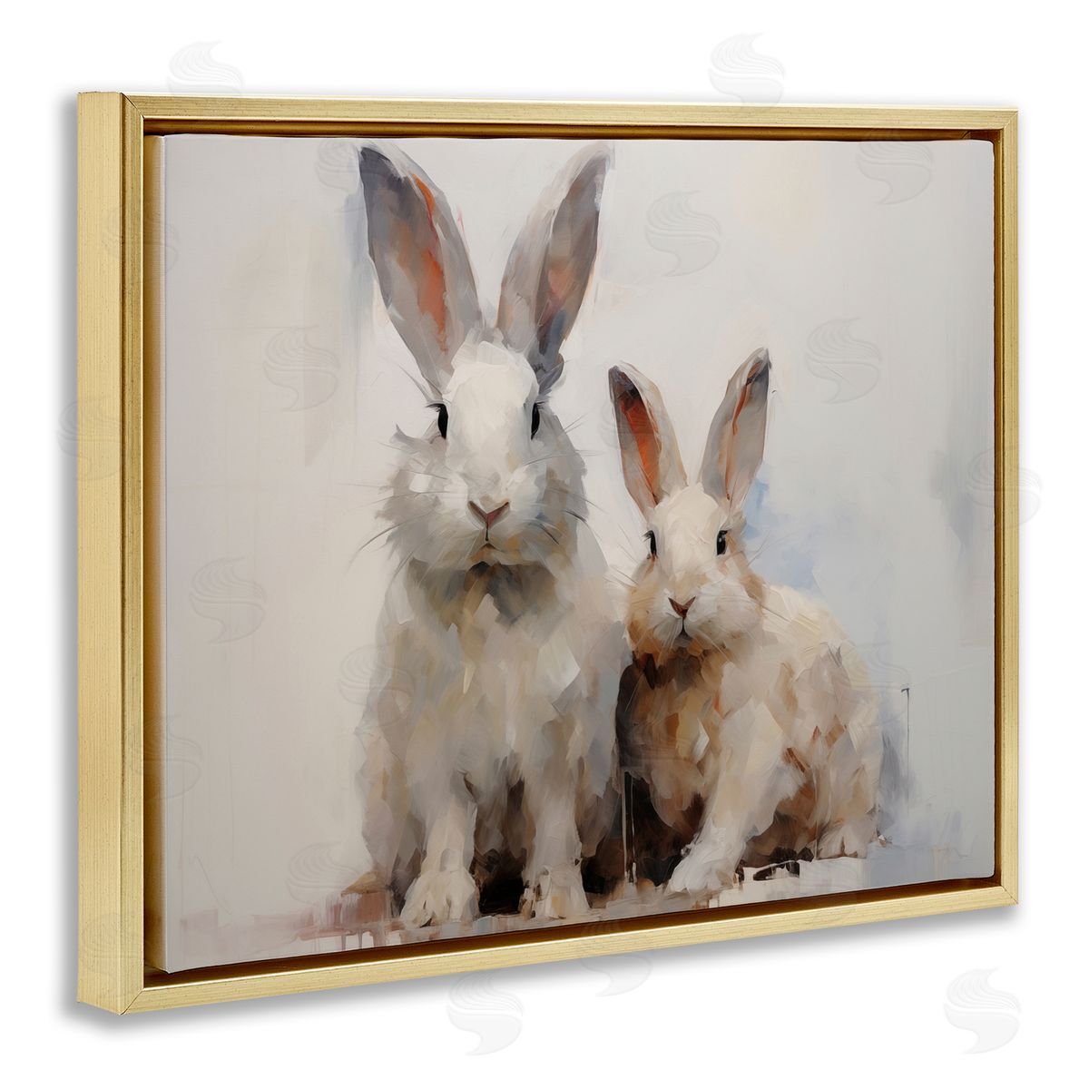 Fluffy Spring Bunnies Gold Floating Frame Canvas Wall Art, Home Decor by Arlington Prints