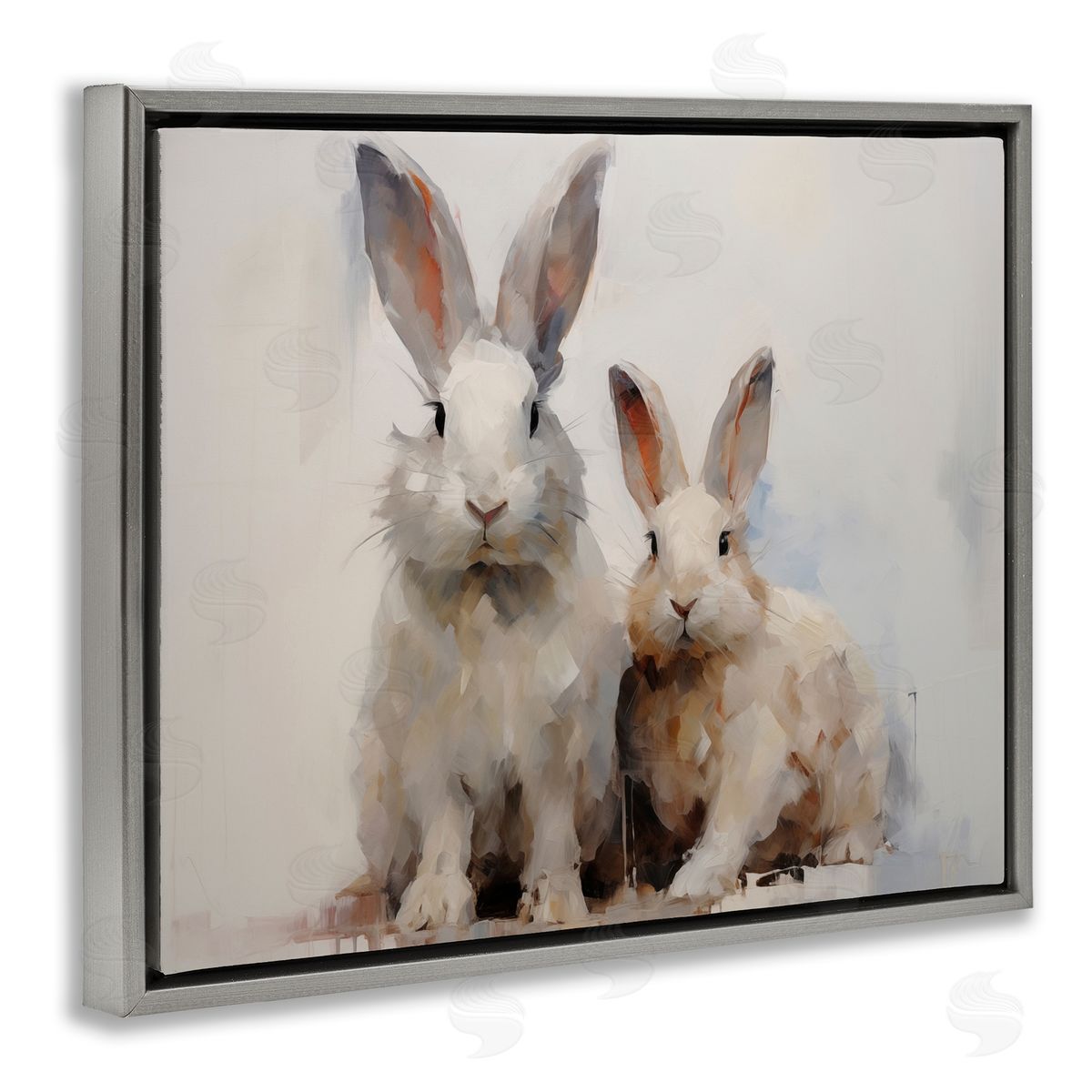 Fluffy Spring Bunnies Grey Floating Frame Canvas Wall Art, Home Decor by Arlington Prints
