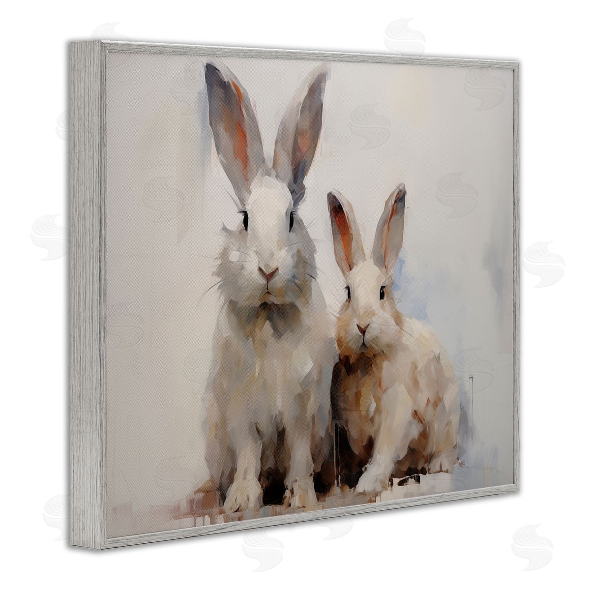 Fluffy Spring Bunnies Grey Frame Print Wall Art, Home Decor by Arlington Prints