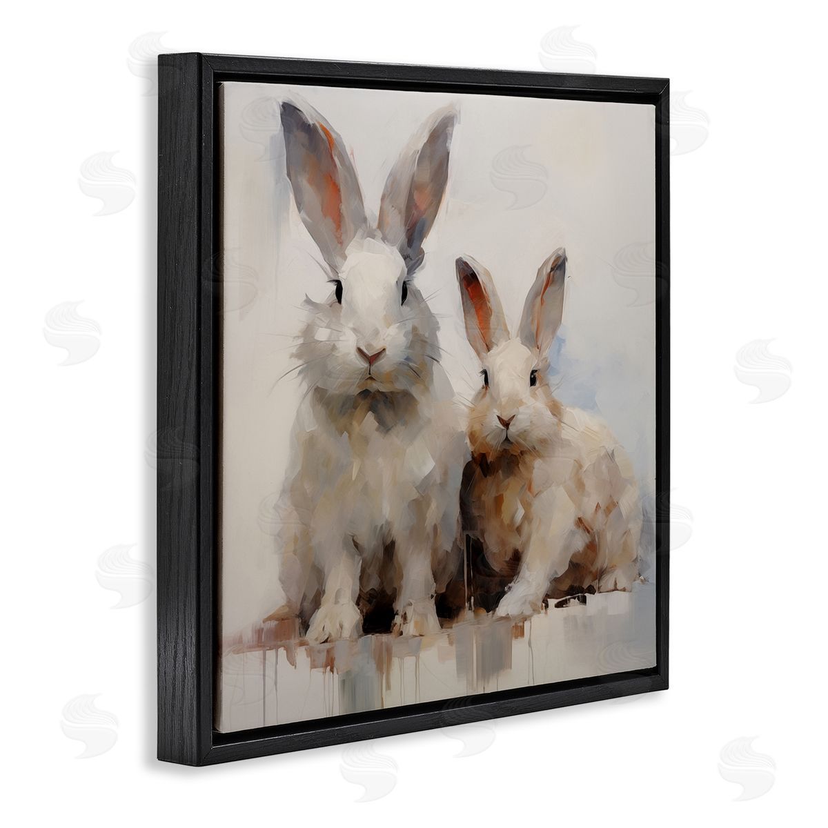 Fluffy Spring Rabbits Black Floating Frame Canvas Wall Art, Home Decor by Arlington Prints