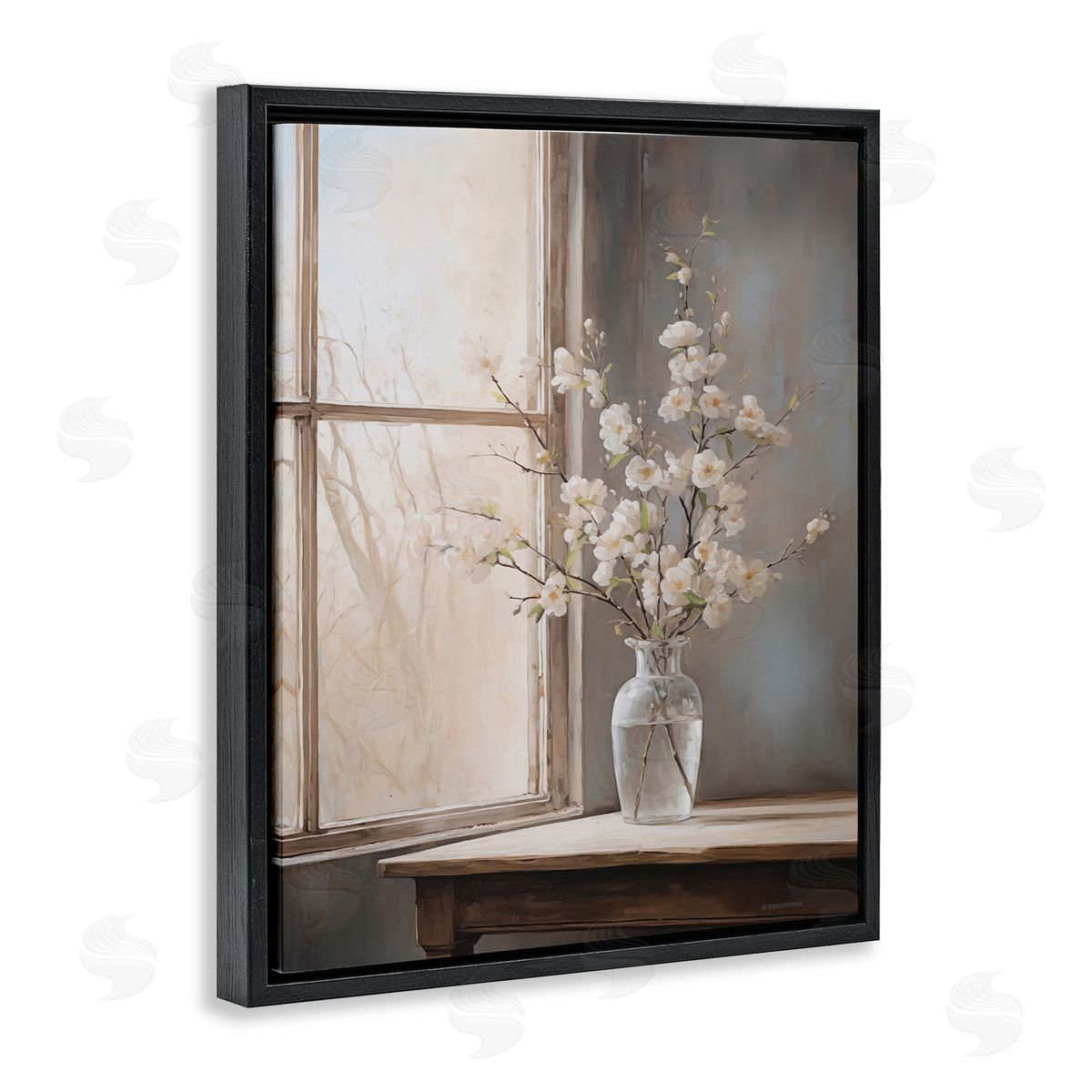 Spring Arrangement Windowsill Black Floating Frame Canvas Wall Art, Home Decor by Arlington Prints
