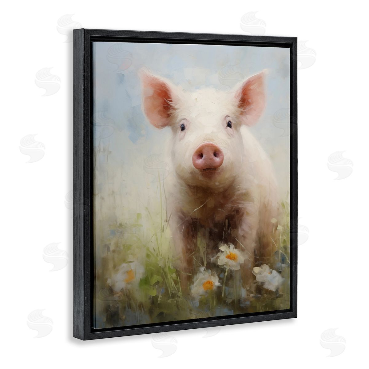 Spring Garden Piggy Black Floating Frame Canvas Wall Art, Home Decor by Arlington Prints