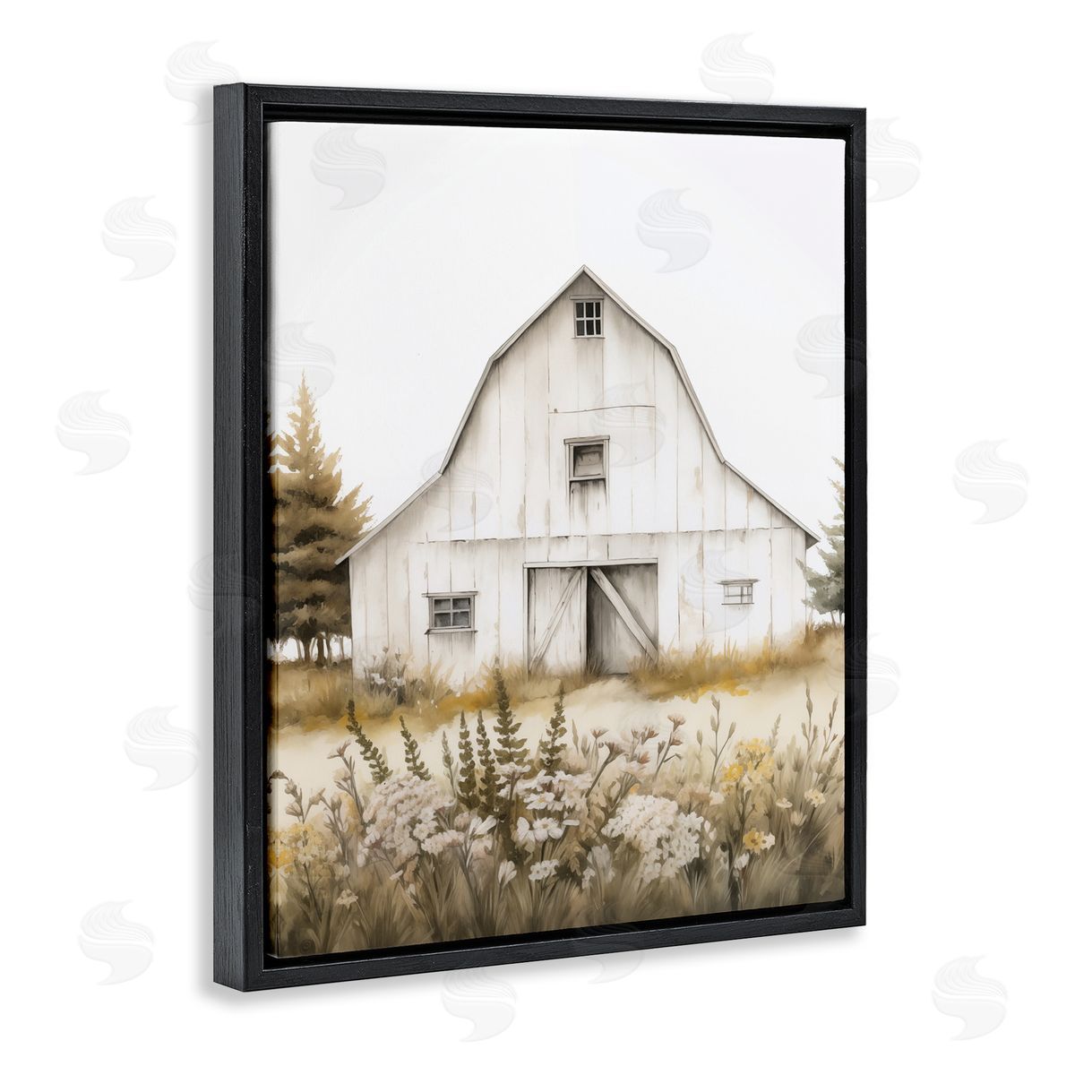 Blooming Country Barn Garden Black Floating Frame Canvas Wall Art, Home Decor by Arlington Prints