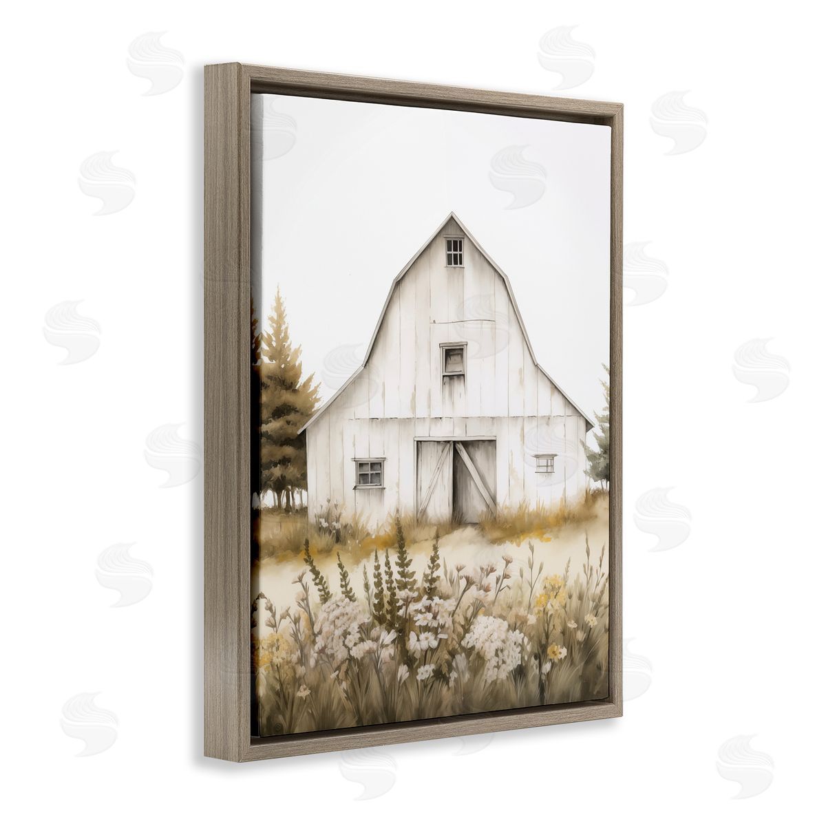 Blooming Country Barn Garden Brown Floating Frame Canvas Wall Art, Home Decor by Arlington Prints