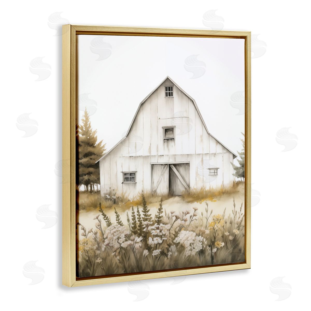 Blooming Country Barn Garden Gold Floating Frame Canvas Wall Art, Home Decor by Arlington Prints