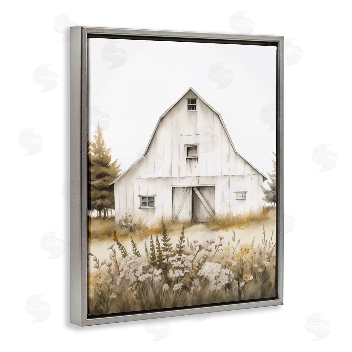 Blooming Country Barn Garden Grey Floating Frame Canvas Wall Art, Home Decor by Arlington Prints