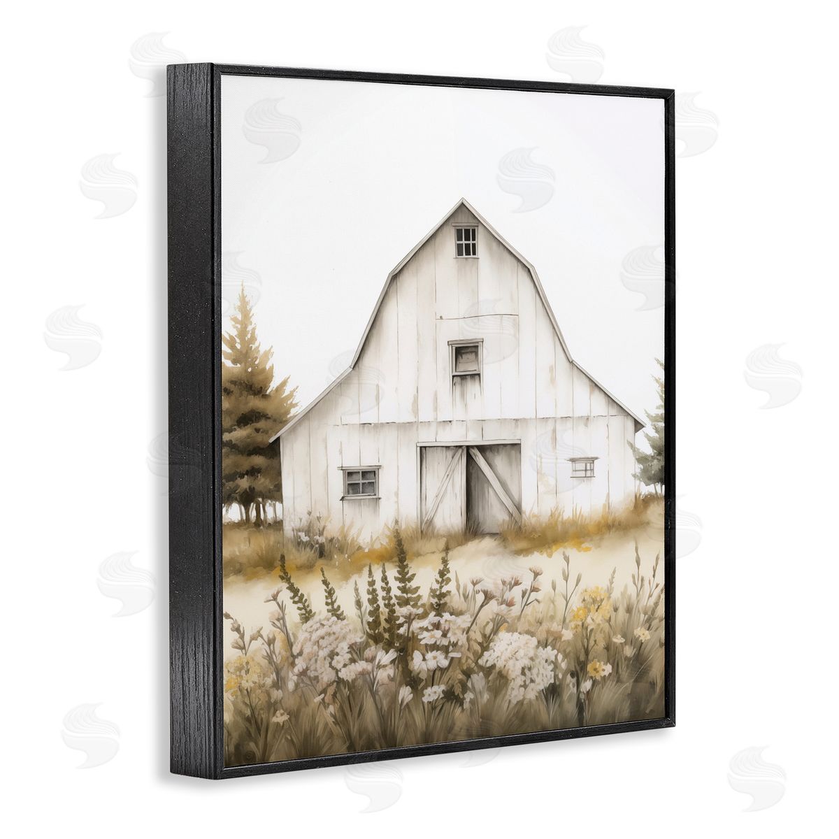 Blooming Country Barn Garden Black Frame Print Wall Art, Home Decor by Arlington Prints