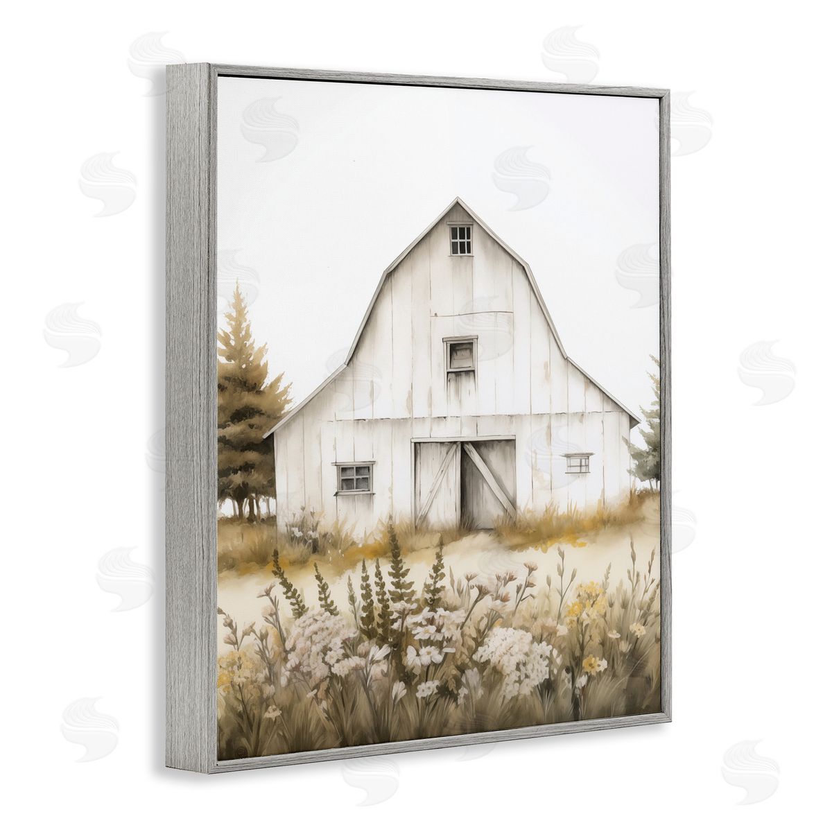 Blooming Country Barn Garden Grey Frame Print Wall Art, Home Decor by Arlington Prints