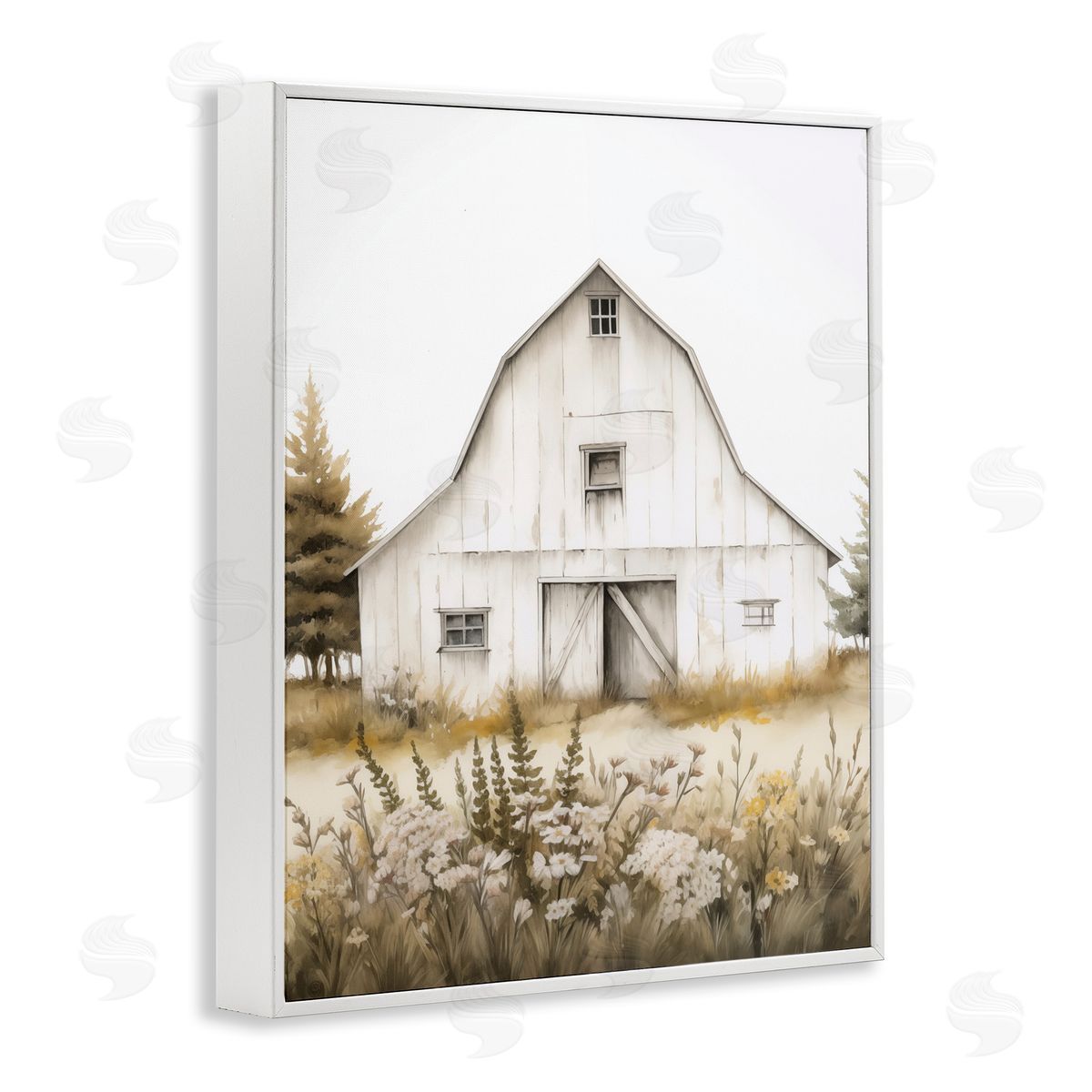 Blooming Country Barn Garden White Frame Print Wall Art, Home Decor by Arlington Prints