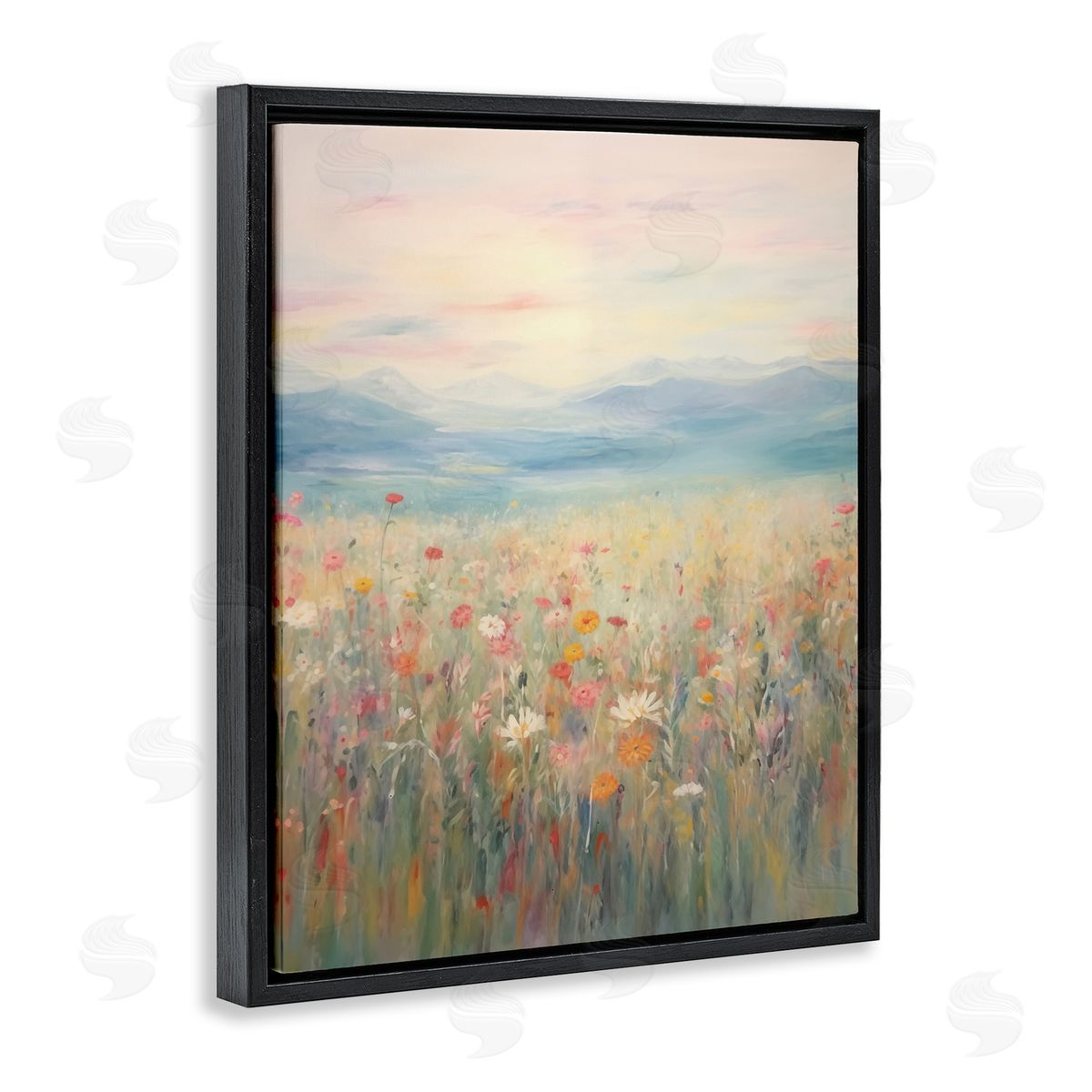 Spring Floral Mountain Meadow Black Floating Frame Canvas Wall Art, Home Decor by Arlington Prints