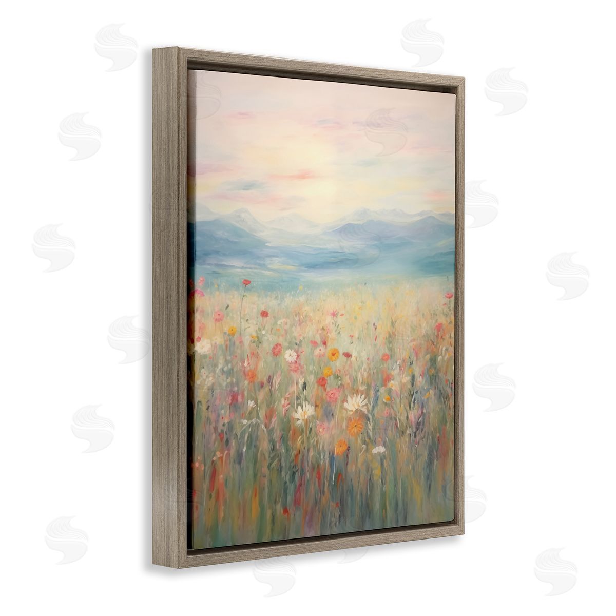 Spring Floral Mountain Meadow Brown Floating Frame Canvas Wall Art, Home Decor by Arlington Prints
