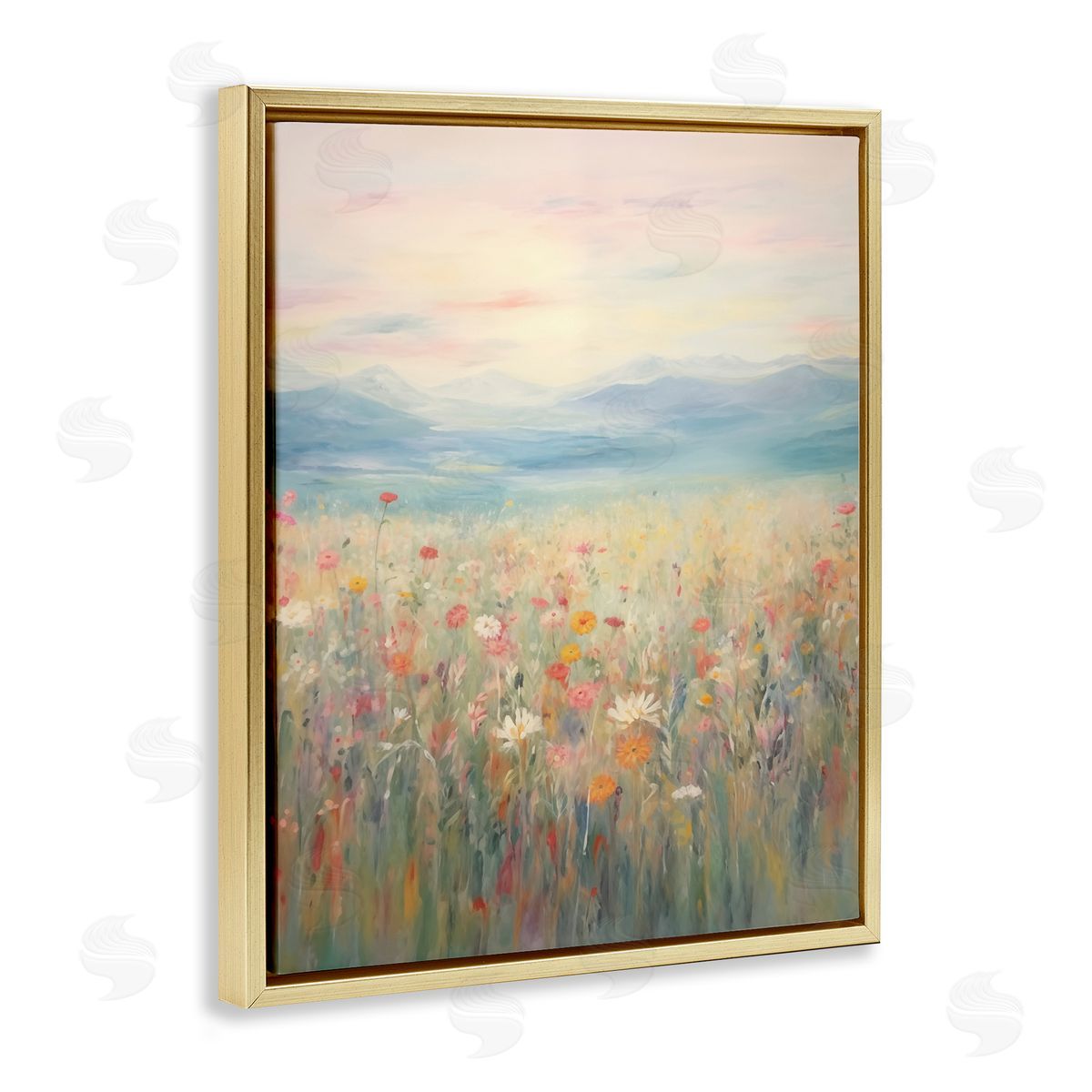 Spring Floral Mountain Meadow Gold Floating Frame Canvas Wall Art, Home Decor by Arlington Prints