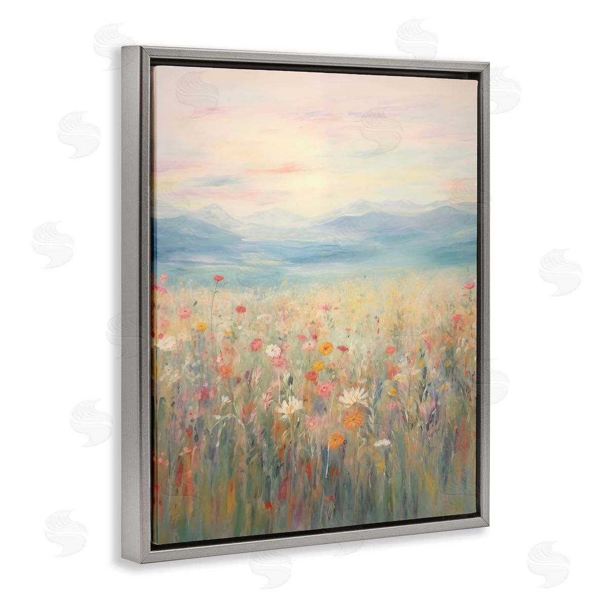 Spring Floral Mountain Meadow Grey Floating Frame Canvas Wall Art, Home Decor by Arlington Prints