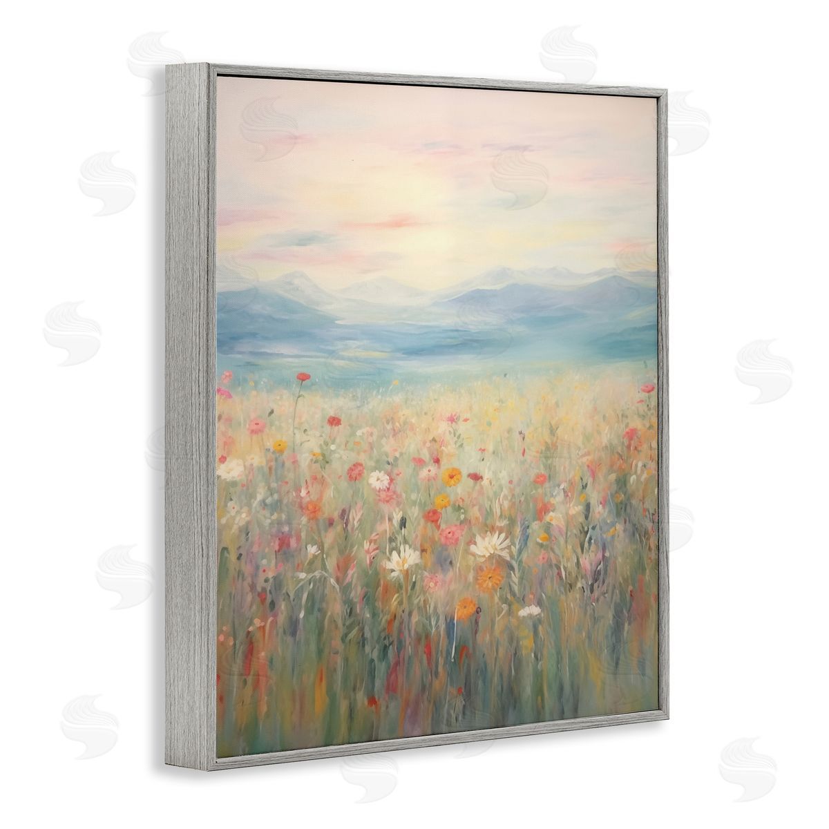 Spring Floral Mountain Meadow Grey Frame Print Wall Art, Home Decor by Arlington Prints