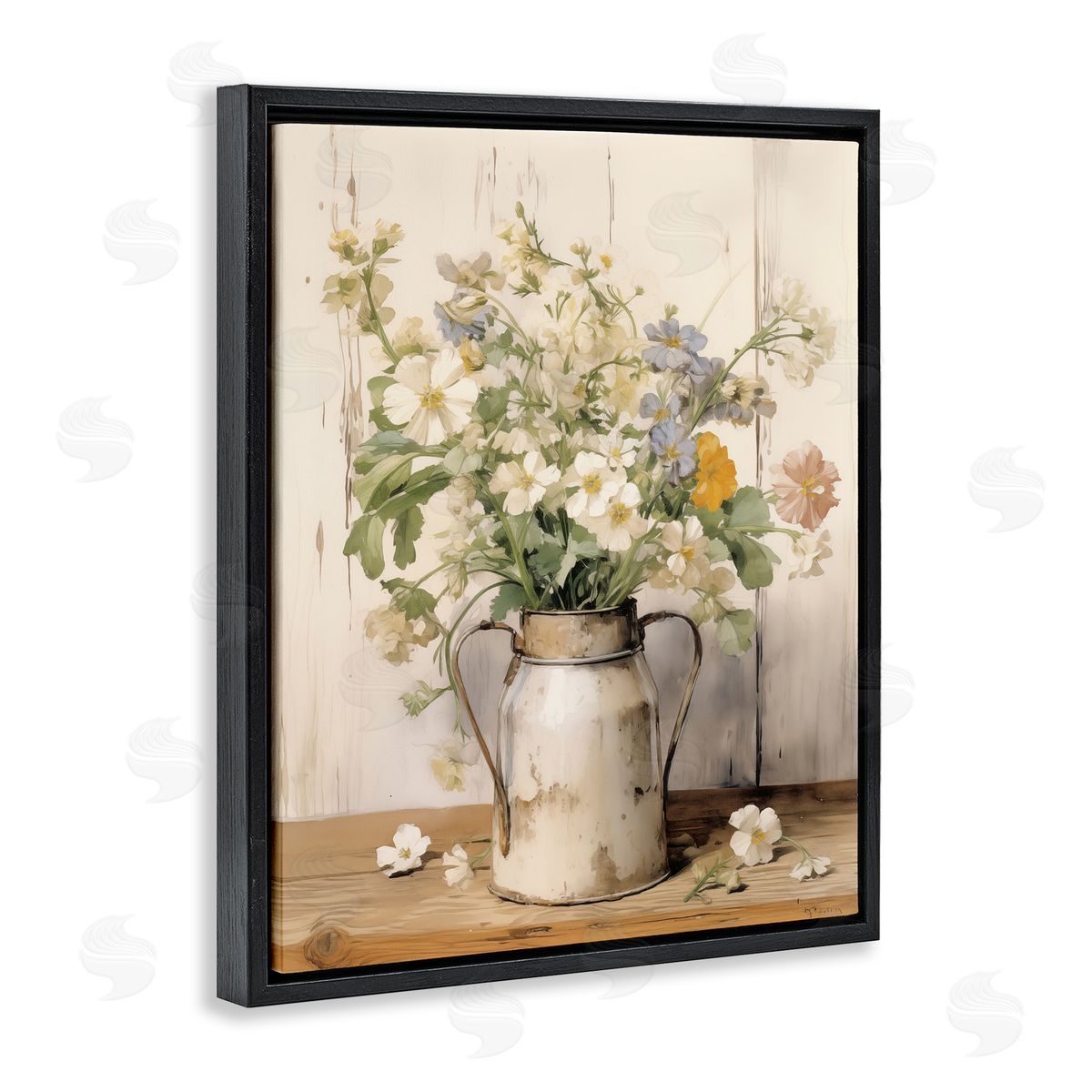 Country Canister Bouquet Black Floating Frame Canvas Wall Art, Home Decor by Arlington Prints
