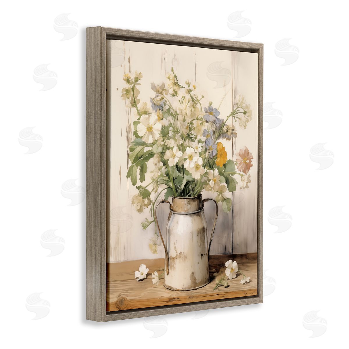 Country Canister Bouquet Brown Floating Frame Canvas Wall Art, Home Decor by Arlington Prints