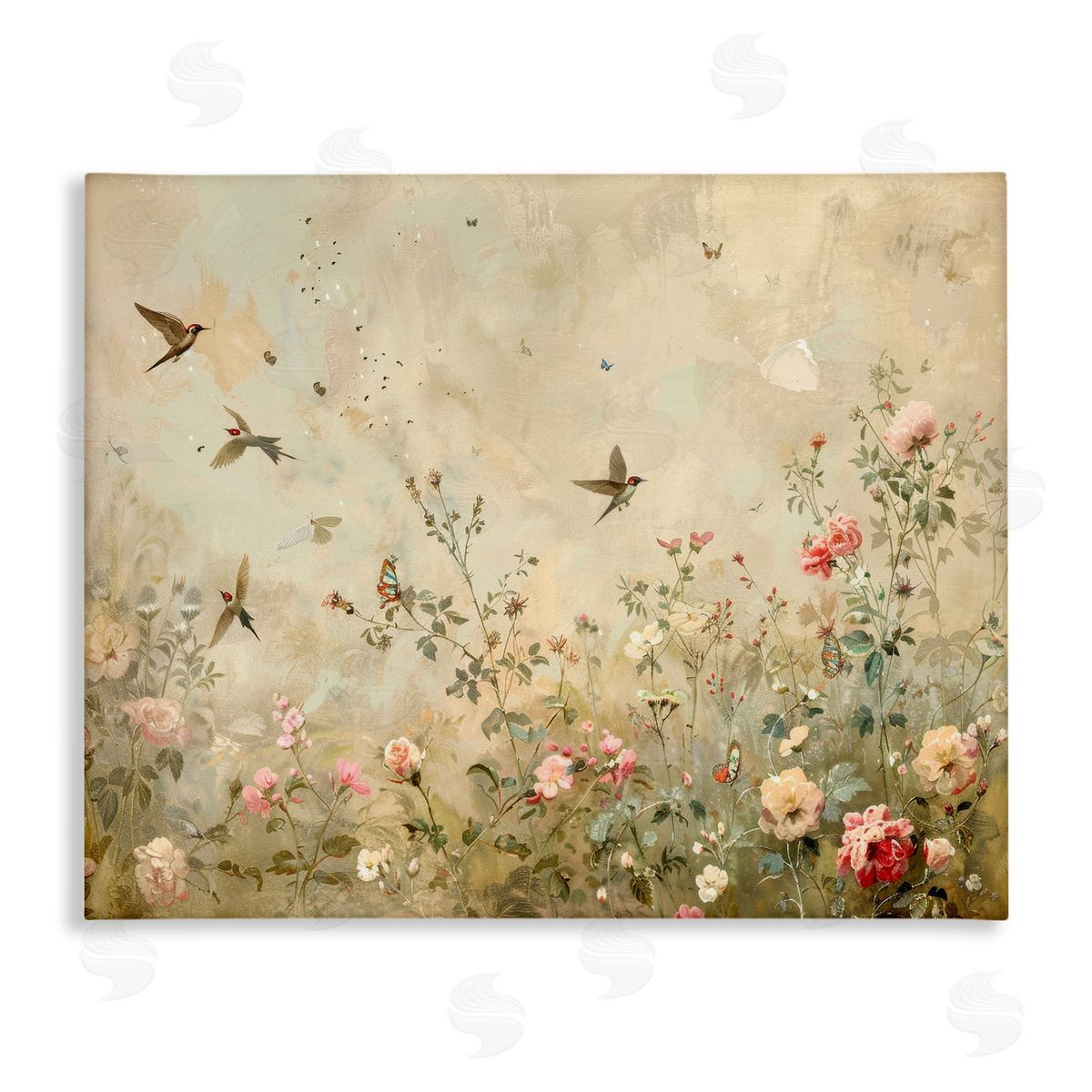 Swallows in Flower Meadow Canvas Wall Art, Home Decor by Arlington Prints