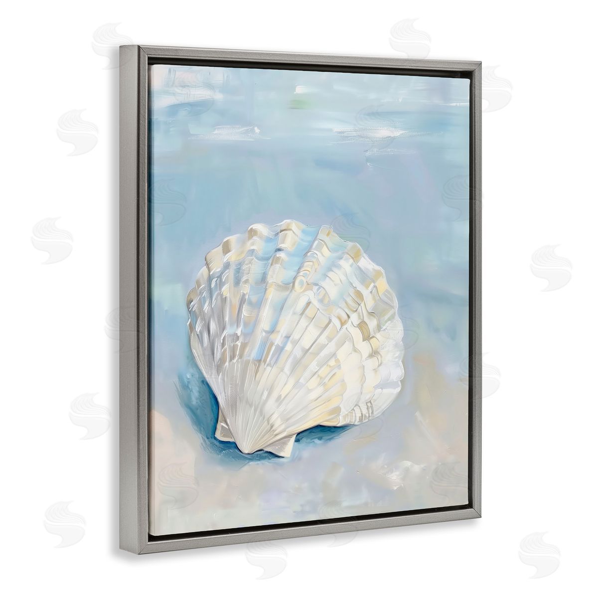 Coastal Scallop Clam Grey Floating Frame Canvas Wall Art, Home Decor by Arlington Prints