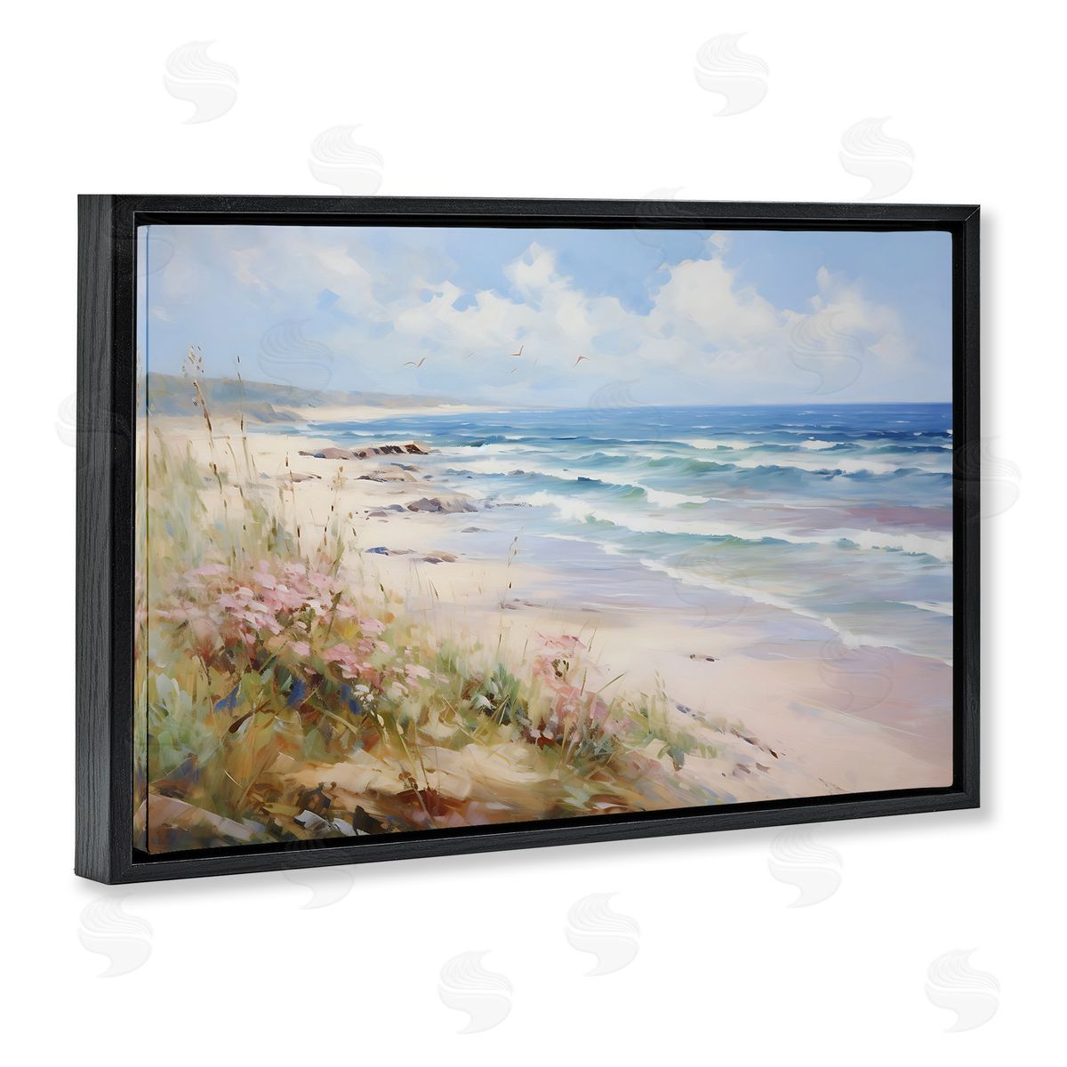 Summer Coastal Waves Black Floating Frame Canvas Wall Art, Home Decor by Franklyn Gregory