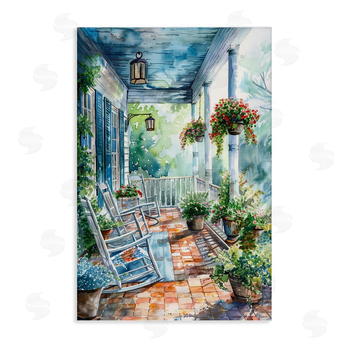 Potted Geraniums Porch Canvas Wall Art, Home Decor by Franklyn Gregory