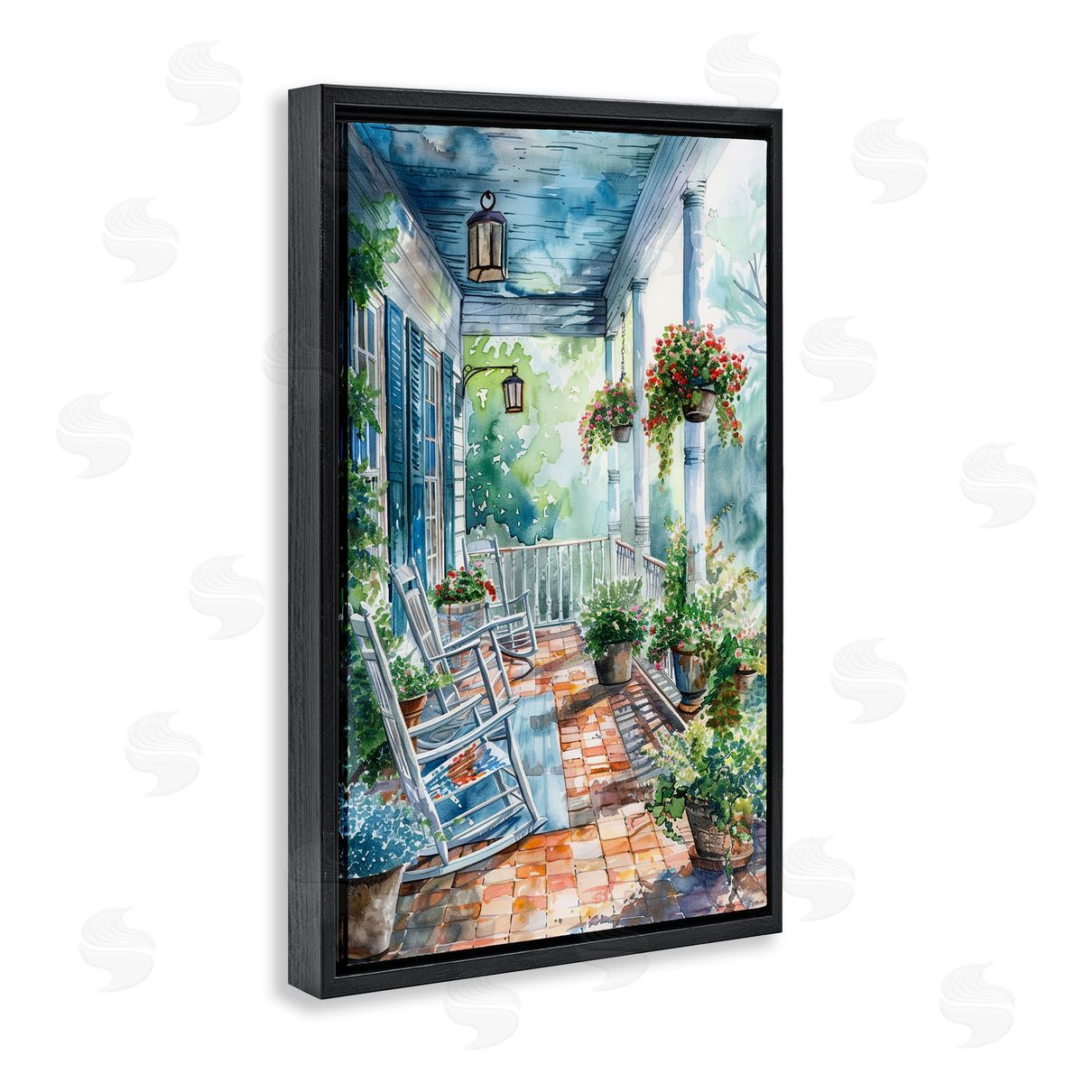 Potted Geraniums Porch Black Floating Frame Canvas Wall Art, Home Decor by Franklyn Gregory