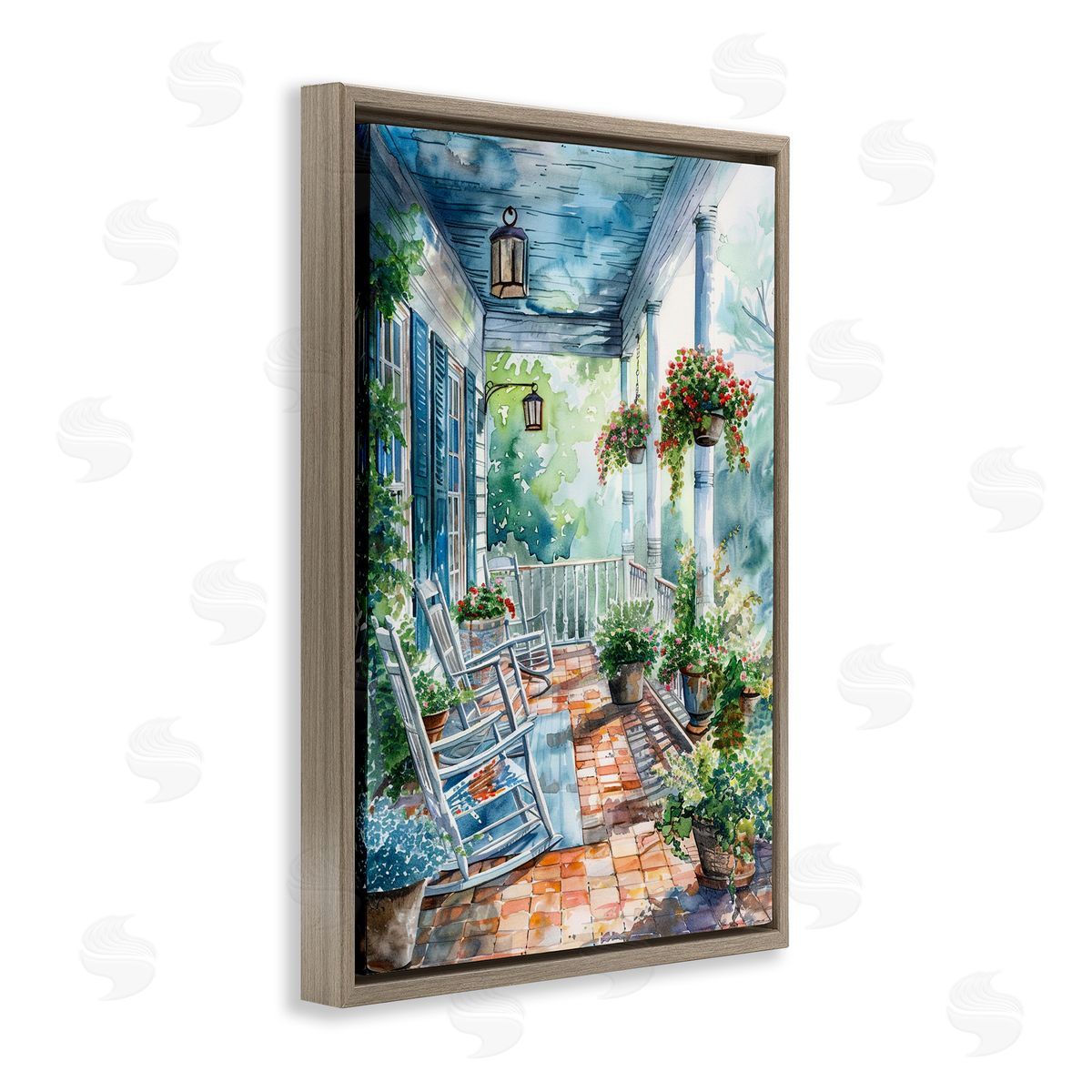 Potted Geraniums Porch Brown Floating Frame Canvas Wall Art, Home Decor by Franklyn Gregory