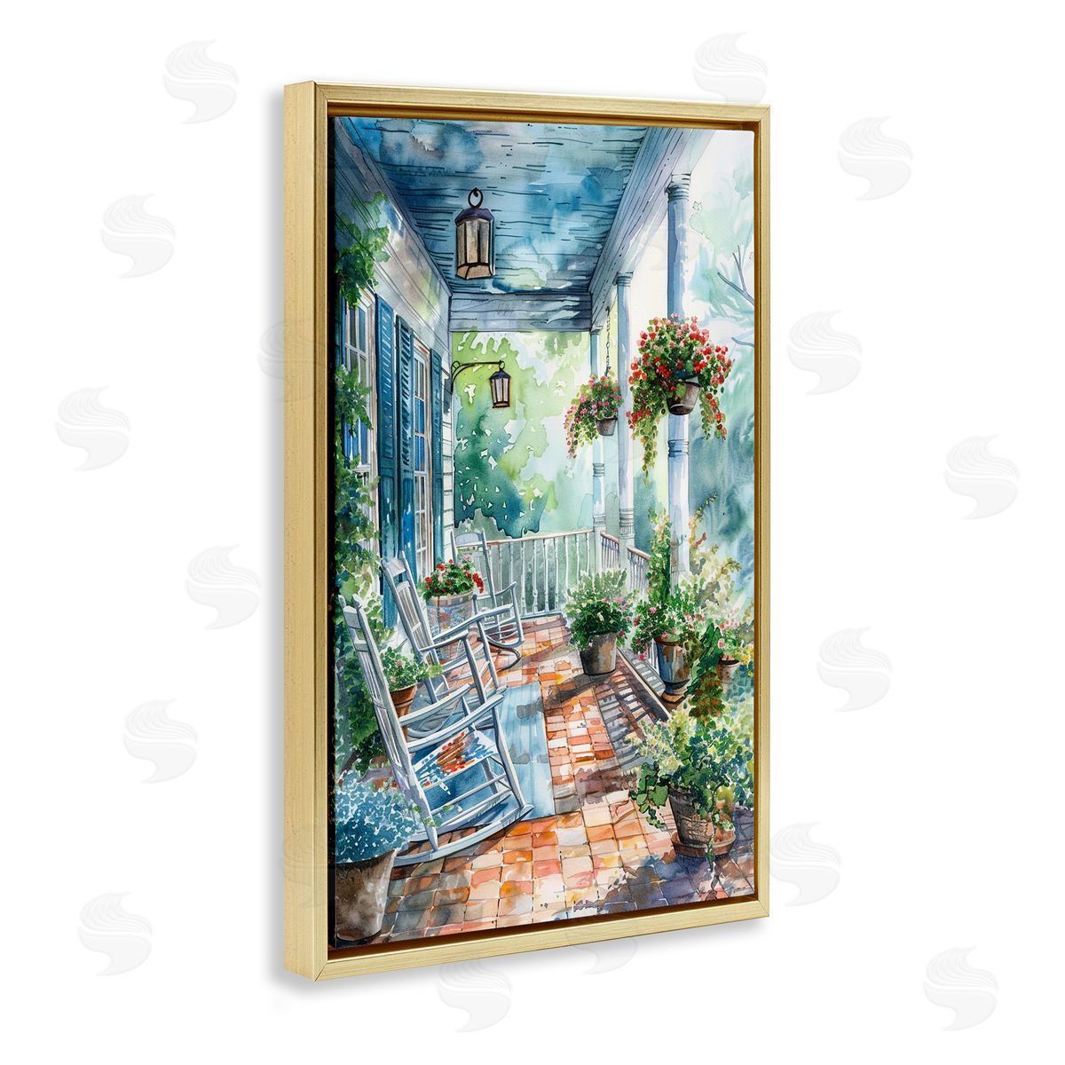 Potted Geraniums Porch Gold Floating Frame Canvas Wall Art, Home Decor by Franklyn Gregory