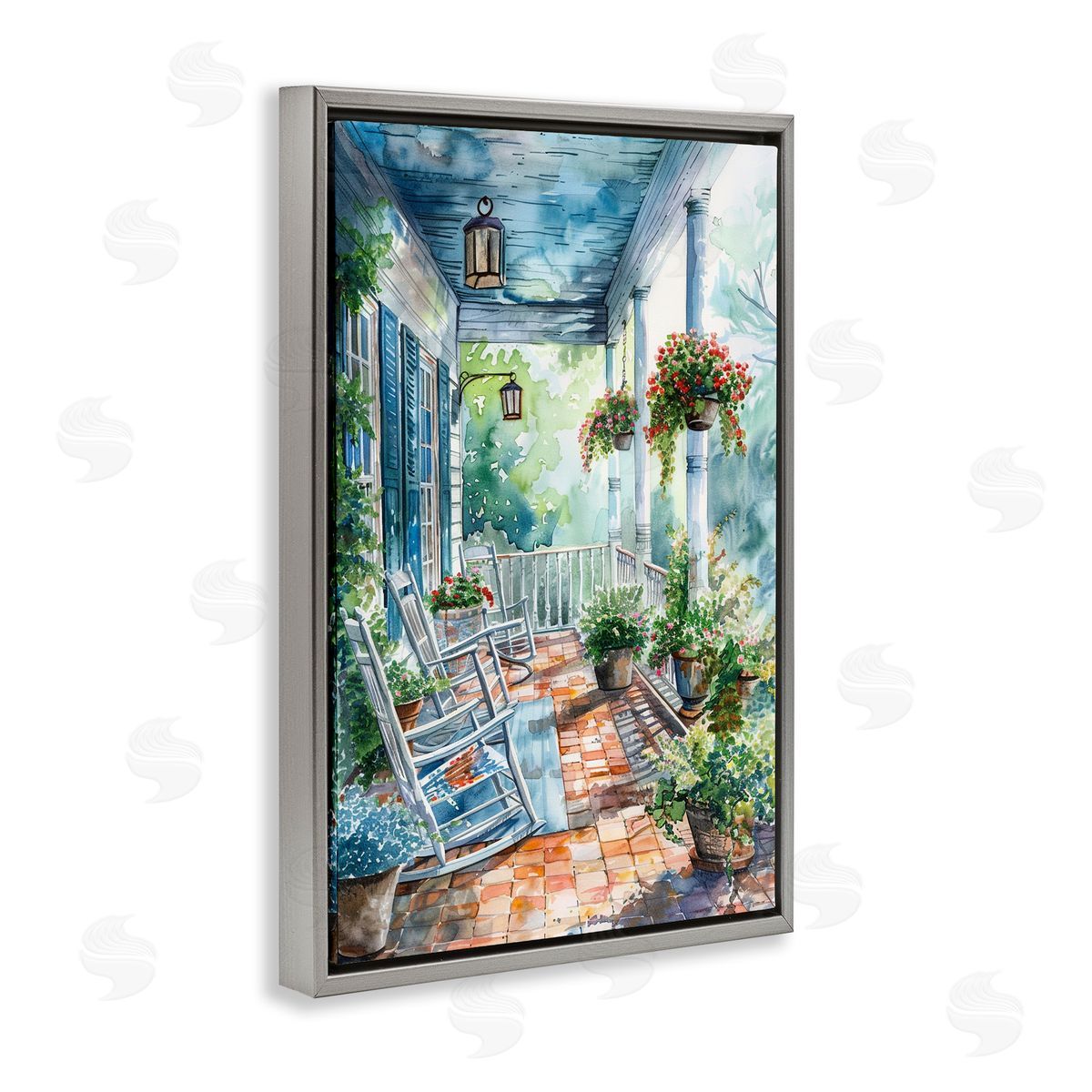 Potted Geraniums Porch Grey Floating Frame Canvas Wall Art, Home Decor by Franklyn Gregory