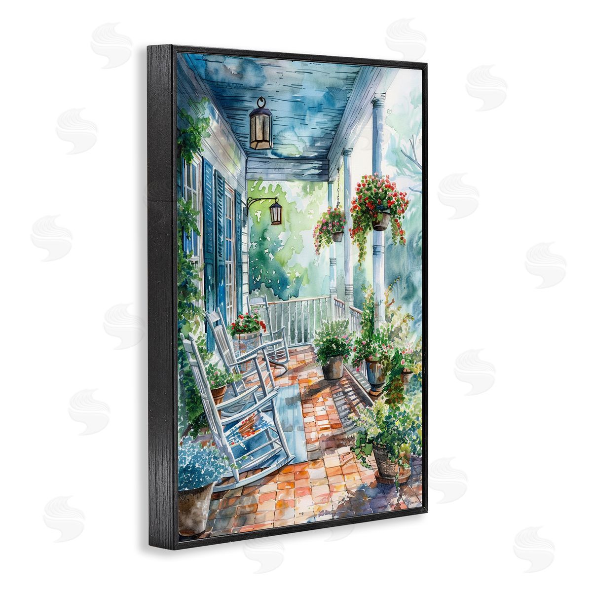 Potted Geraniums Porch Black Frame Print Wall Art, Home Decor by Franklyn Gregory